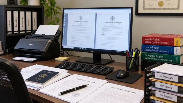 Certified translation services workspace